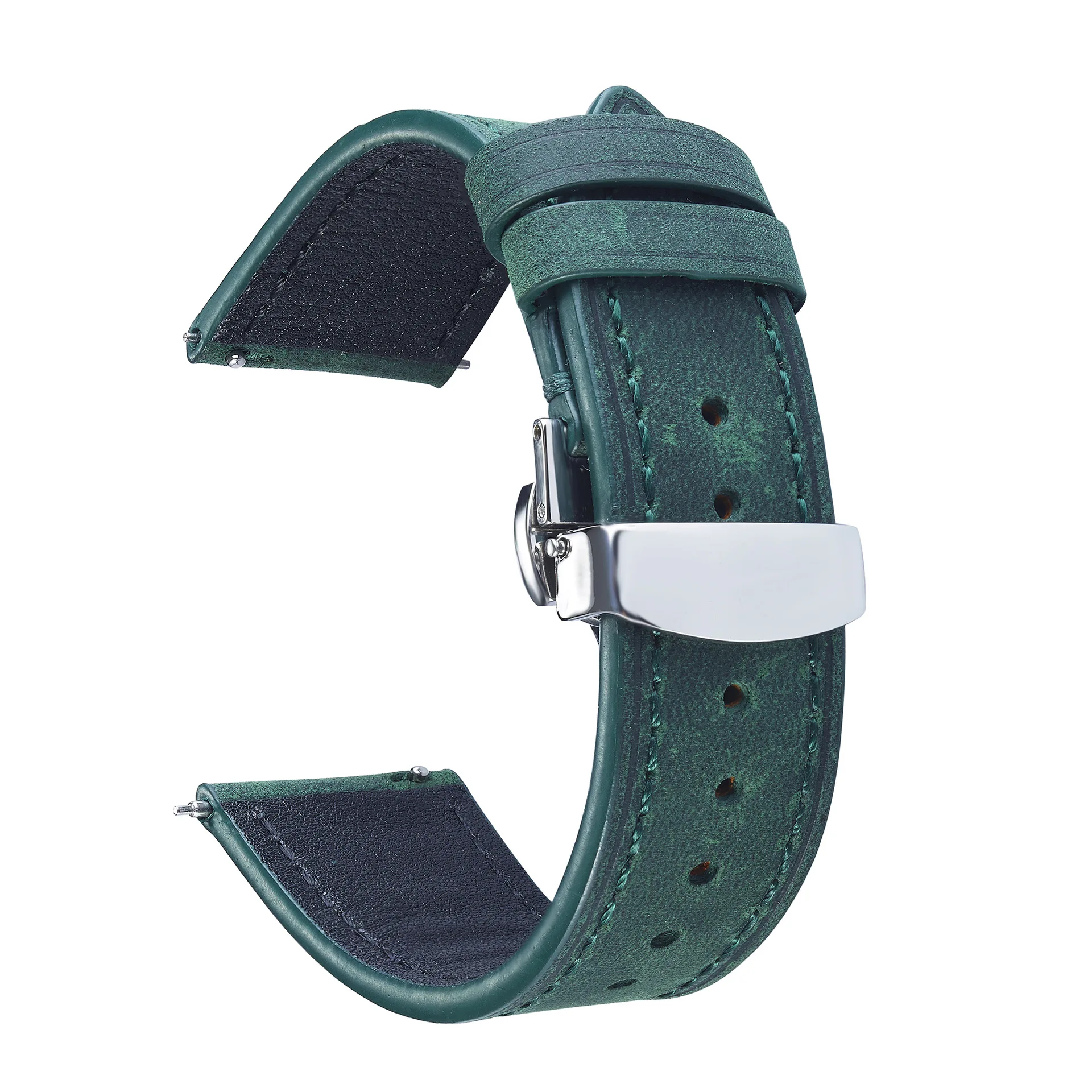 Crazy Horse Genuine Leather Watch Band 18mm 19mm 20mm 21 22mm 24mm Retro Cowhide Watch Strap Buttefly Buckle Wristband