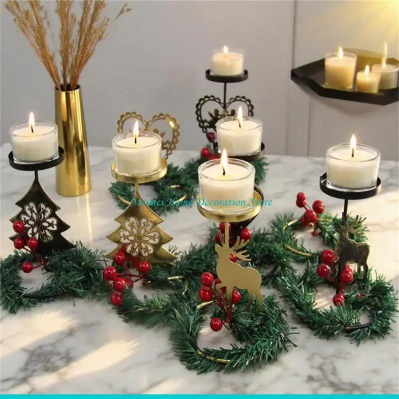 H7BF Decorative Stands Iron Christmas Tealight Holders Candlestick