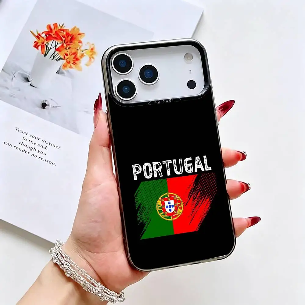 Football Support Portugal Flag Phone Case For iPhone 17,16,15,14,13,12,11 Plus,Pro Max,XS,Colorful Silver Phone case Funda Cover
