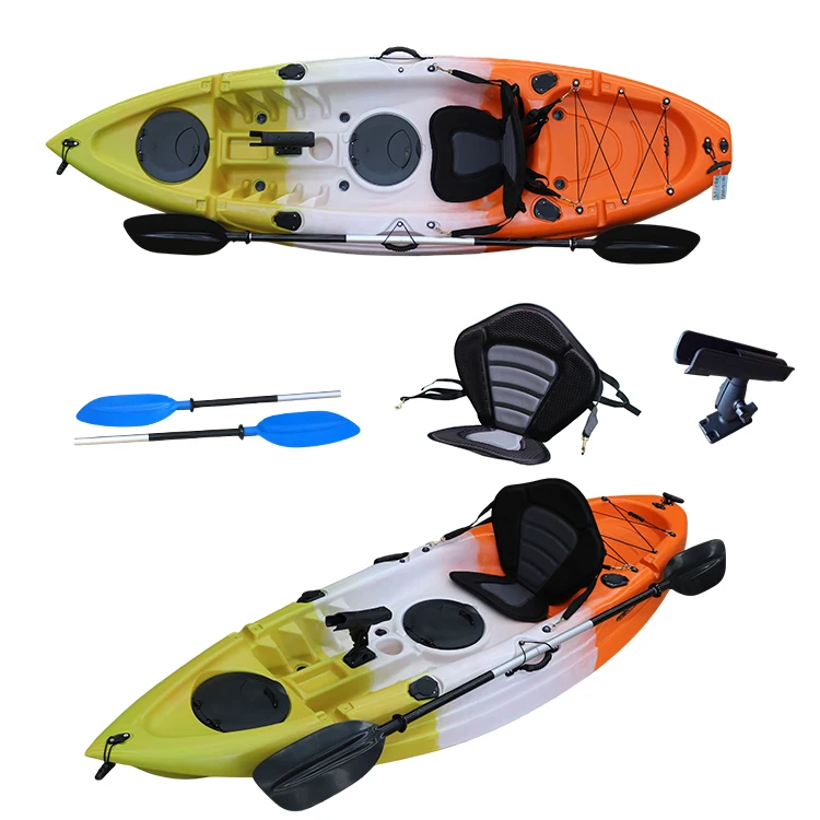 Hot Selling High Quality HDPE 1 Person Sit On Top Wide And Stable Fishing Rotational Kayak With Paddle Holder For Sale
