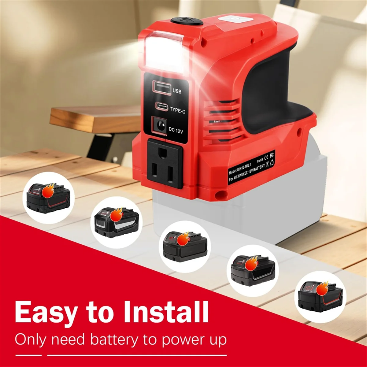 ABJZ 180 W Omvormer voor M-18 18 V Batterij DC 18 V naar AC 110 V-120 V Batterij Omvormer met 2 USB & AC Outlet US Plug