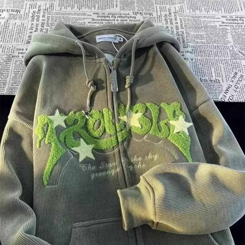 النمط الأمريكي سروال قصير هوديي المرأة الخريف الشتاء كسول نمط تصميم ملابس خارجية فريدة الهيب هوب فضفاضة تناسب لباس غير رسمي