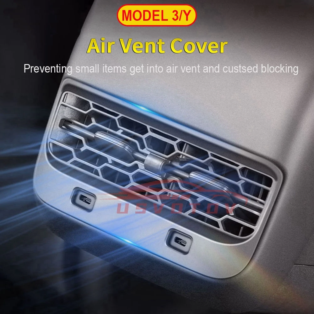 Rear Air Vent Cover For Tesla Model 3 Y Accessories Center Console Armrest Box Back Conditioner Outlet Filter Grille Protector