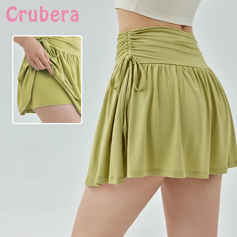 

Crubera Spring And Summer Campus Drawstring Sports Skirt Women's Tennis Skirt Pants Anti-Light Yoga Shorts