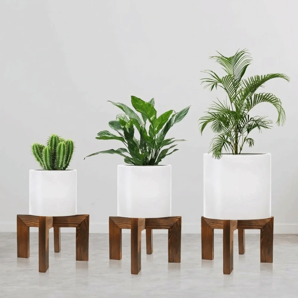 Cross Frame Wooden Plant Stand Pine Wood Brown Wood Grain Tabletop Plant Shelf Easy Assembly Stable Structure Indoor Pot Holder
