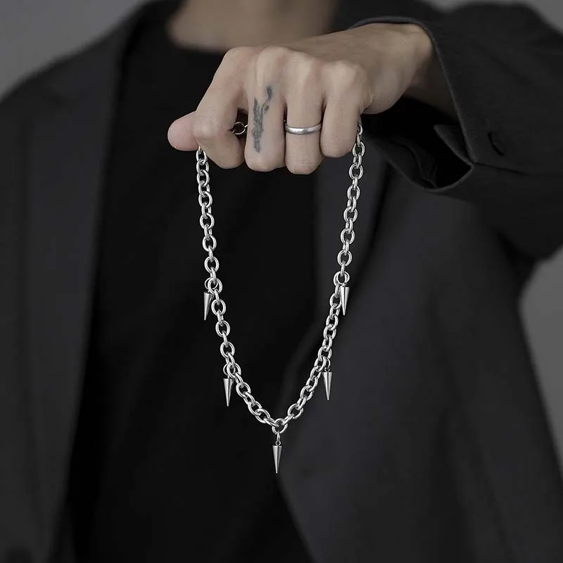 Punk Hip Hop Metal Rivet Pointed Choker Necklace for Women Men