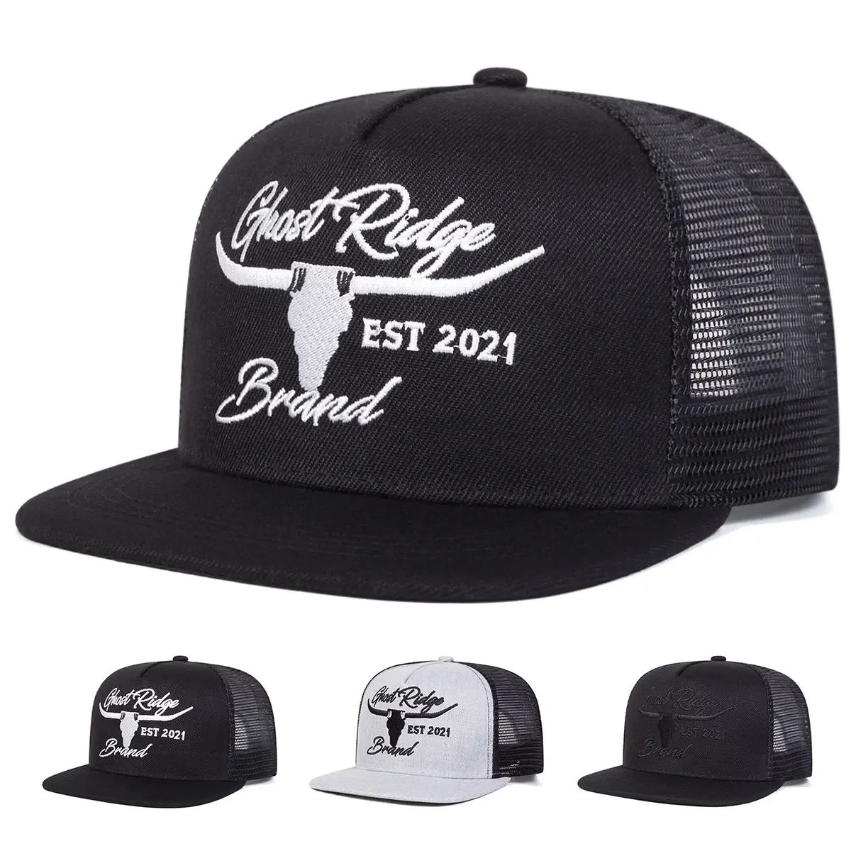 Unisex Bullhead Embroidery Hip-hop Net Hats Spring Summer Outdoor Adjustable Casual Baseball Caps Trucker Caps Sunscreen Hats