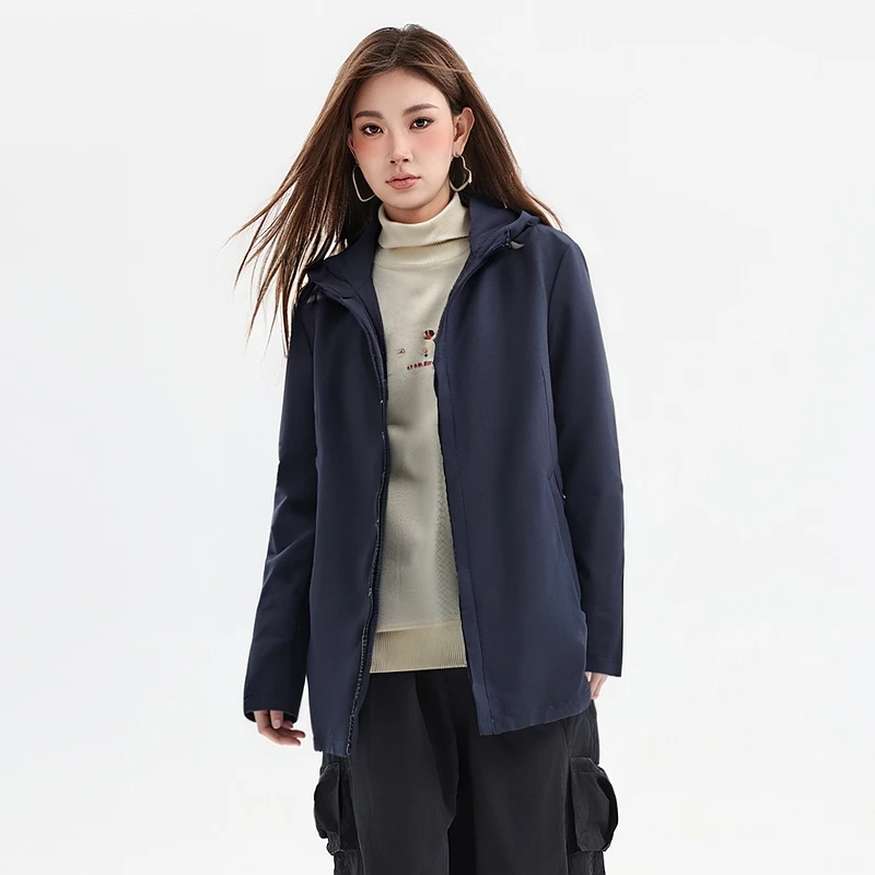 

H-Home Autumn 2025 Women's Simple Faion Casual All-Match Hooded Mid-Length Jaet Stand Fit Nylon Spandex Zipper Closure
