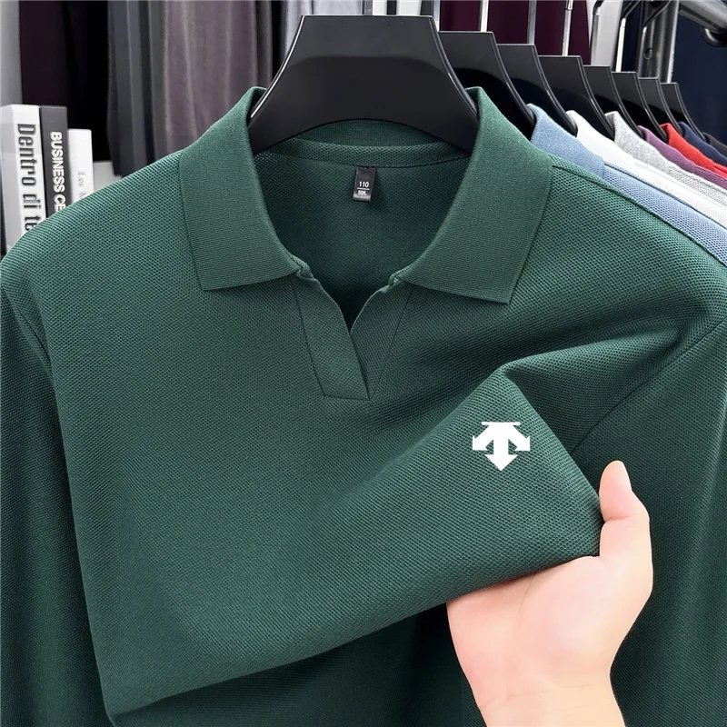 High End Quality Men's Original Lapel Print Polo Shirt Autumn Fashion 100% Cotton Long Sleeve T-Shirt Comfort Casual Men's Wear