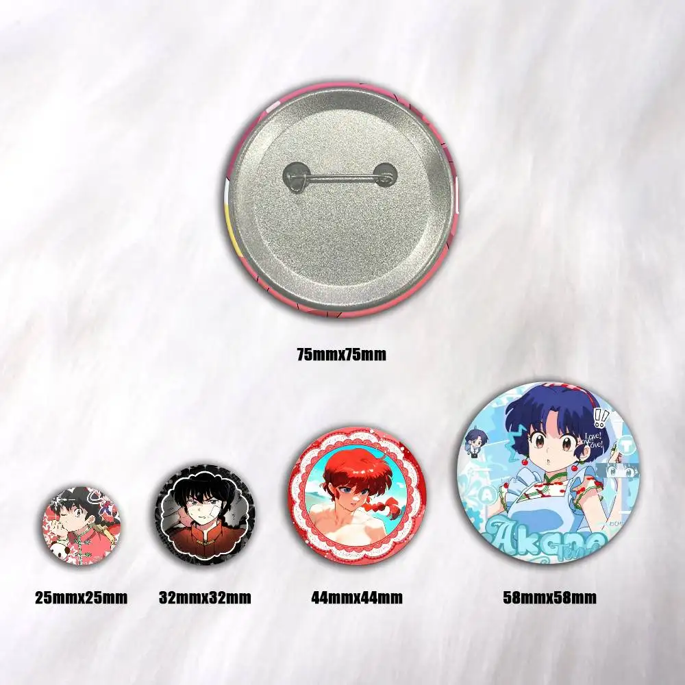 Anime Ranma 2 1 Round Snap-in Brooches Rock Band Lapel Pins  Badges Fan Collection Accessories Jewelry Handmade Gifts