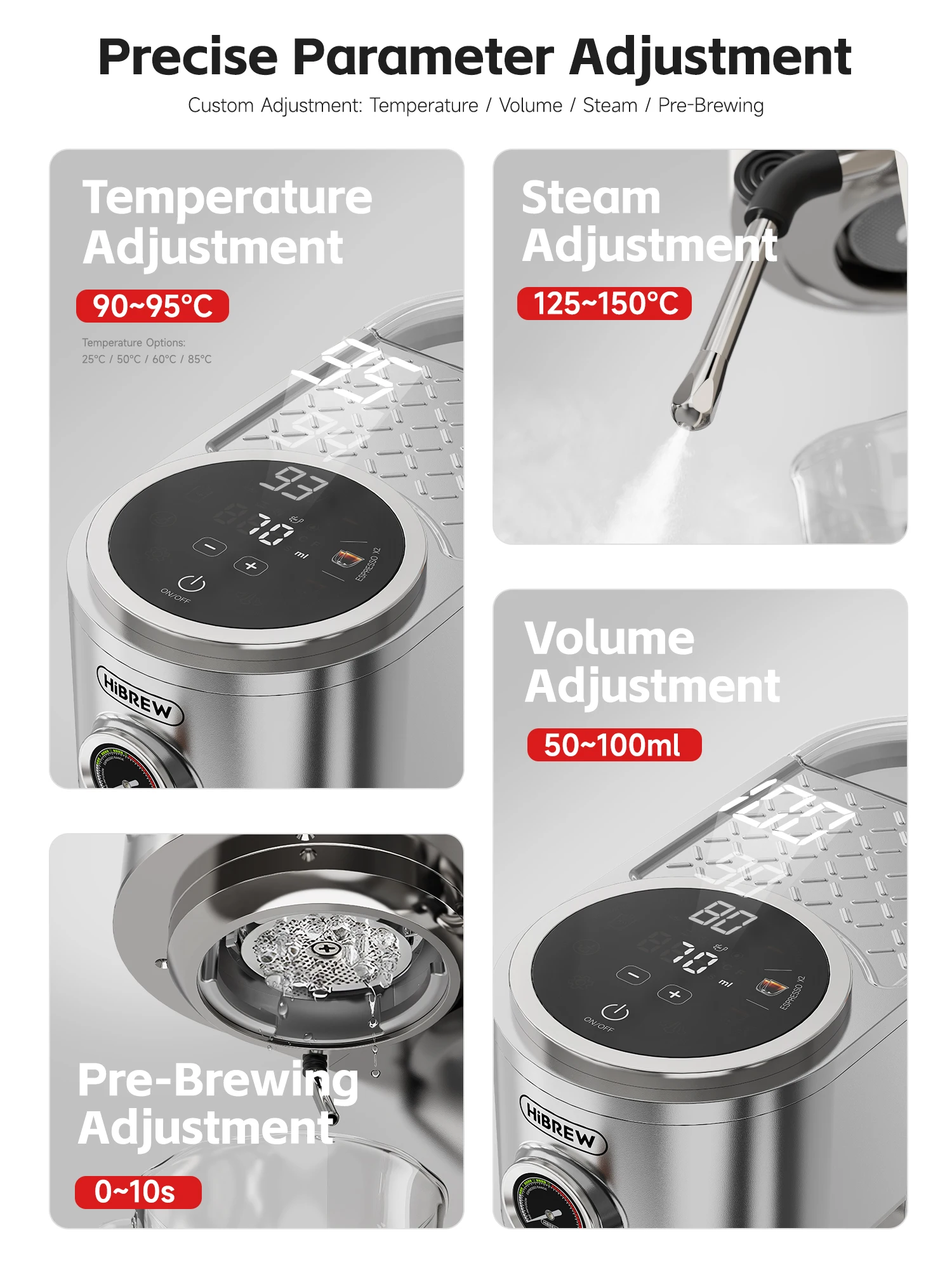 Hibrew máquina de café expresso semiautomática, 3 níveis de temperatura ajustável, fria/quente, 20bar, cappuccino h13