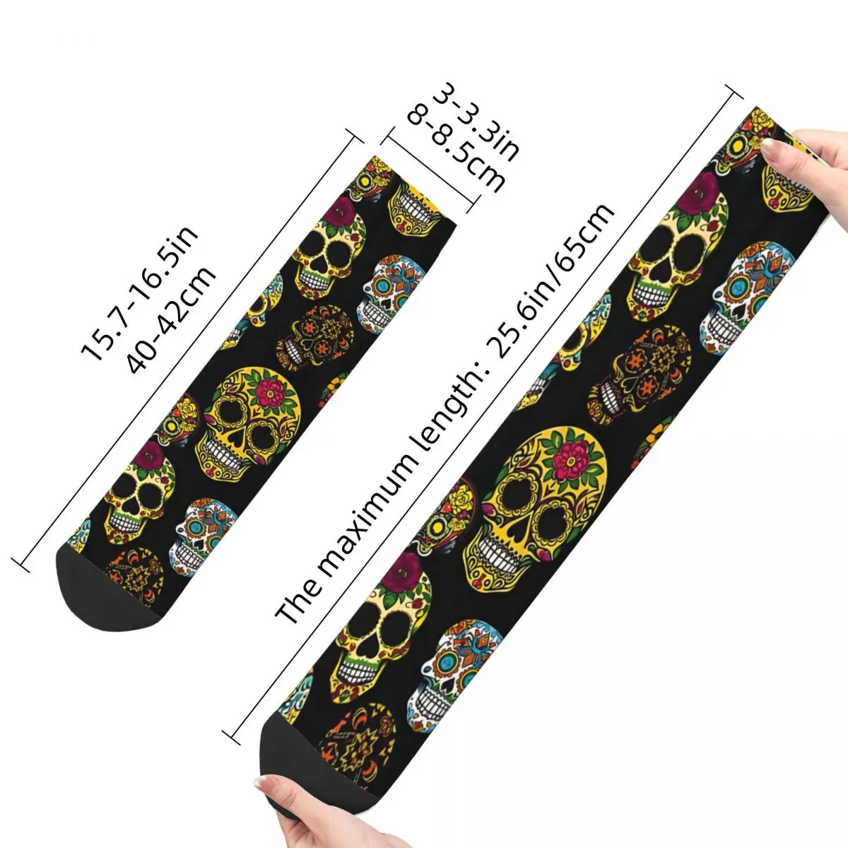 Funny Happy Sock for Men Sugar Skull For Dia De Los Muertos Vintage Day of the Dead Printed Crew Sock Novelty Gift