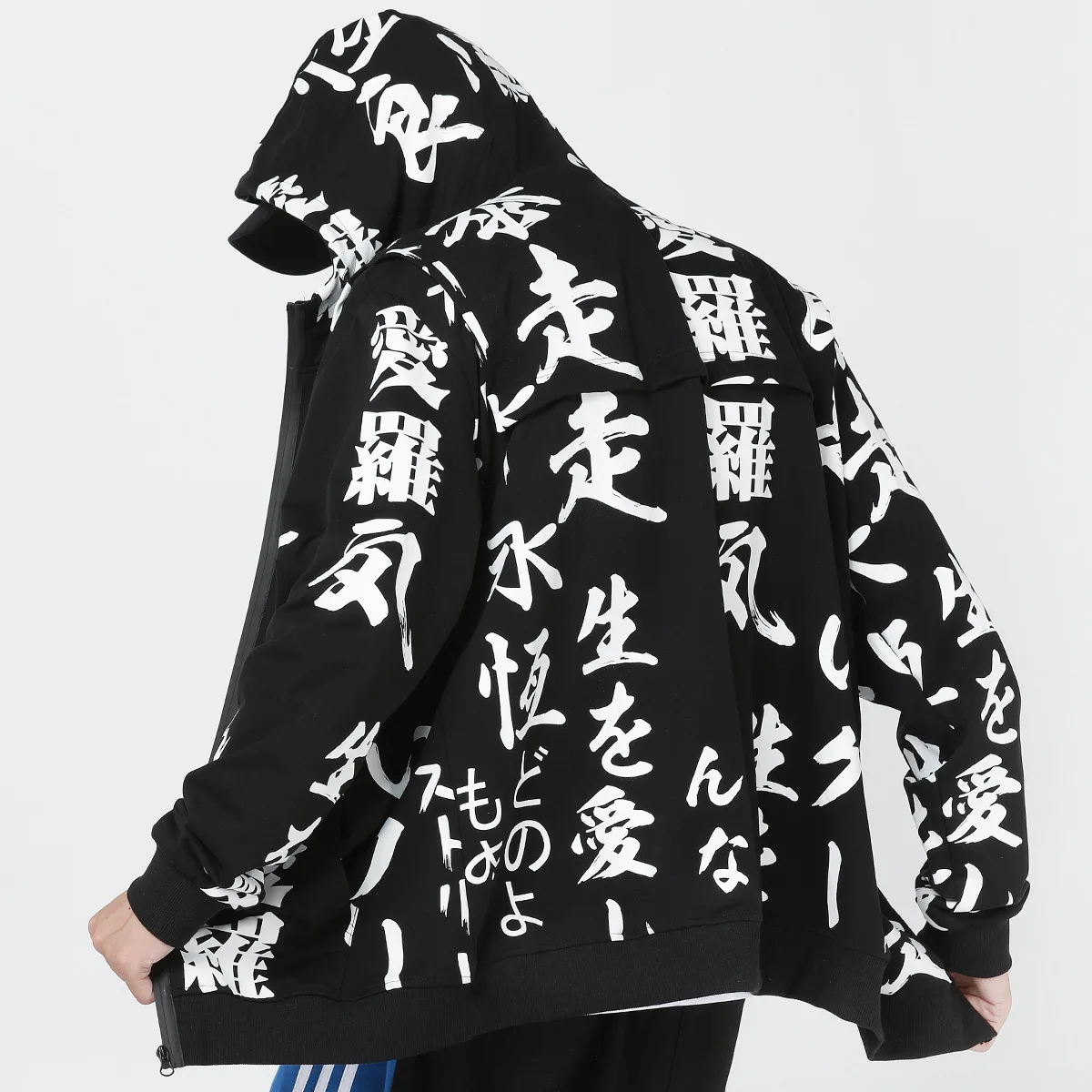 Japanese Kanji Harajuku Chinese Style Hoodies Hip Hop Print Letter Men Moletom Mens Zipper Hoodie Sweatshirt Hoody HT9YY1#