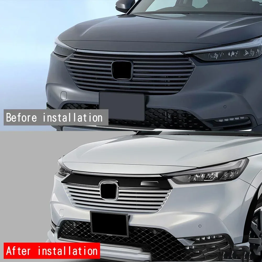 

Для Honda Vezel HEV HRV 2021 2022 2023, черная глянцевая передняя решетка капота, молдинг для губ, накладка, гарнир, автомобильные аксессуары