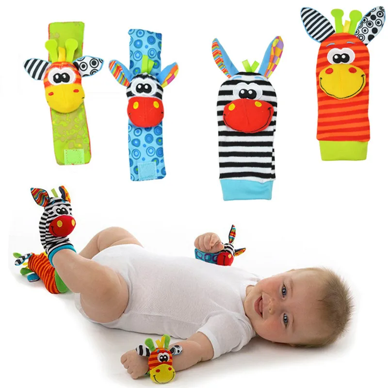 Cartoon Plush Socks Wrist Strap Rattles Baby Toys Newborn Infant Kids Animal Sock Foot Finder Toy Gift Soft Rattle 0-36 Months