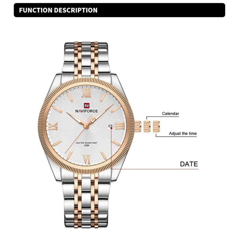 NAVIFORCE Men's Business Quartz Watch Two-Color Stainless Steel Strap 30m Waterproof Luxury Commuter Watch Package Gifts 2026