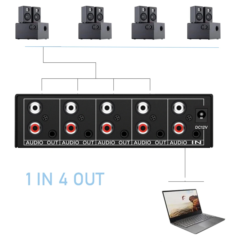 Divisor RCA 1×4 Estéreo – Para PC y Altavoces - imagen 4