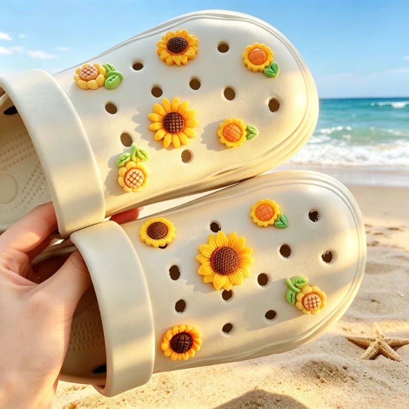 11pcs Shoe Buckle DIY Decorations Cute Casual Sunflower White Flower Pearl for Shoes with Holes And Sandals