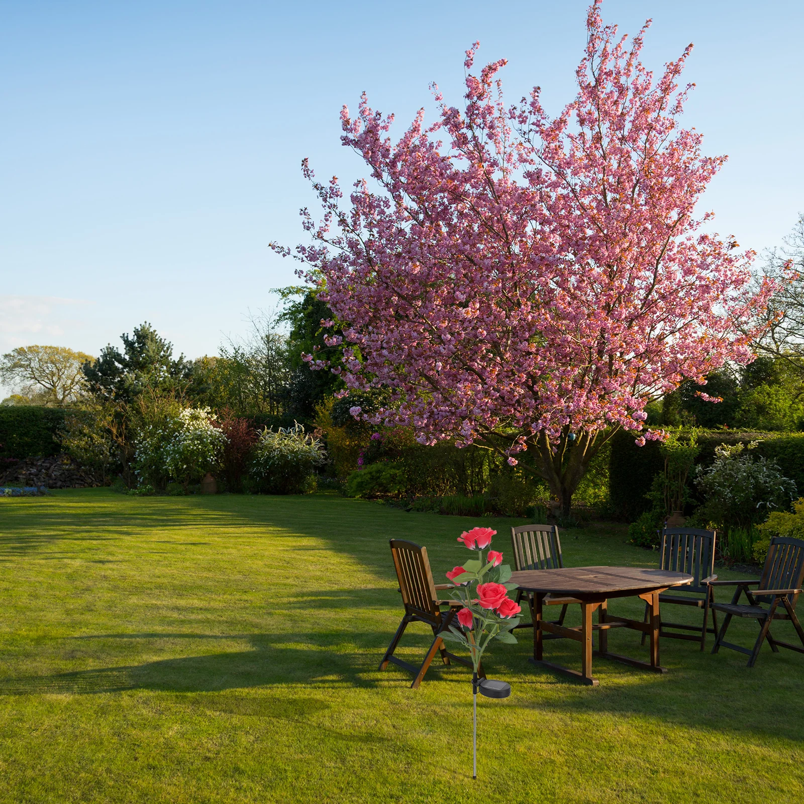 

1 шт., солнечный светильник с цветком розы, уличный светильник, 6 головок, напольная вставка, садовый двор, светодиодный солнечный светильник, светильник с цветком розы
