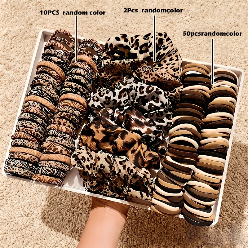 62 Pieces of Maillard Leopard-Print Hair Accessories for Autumn and Winter Outfits; High Elasticity Ensures They Won’t Damage Yo