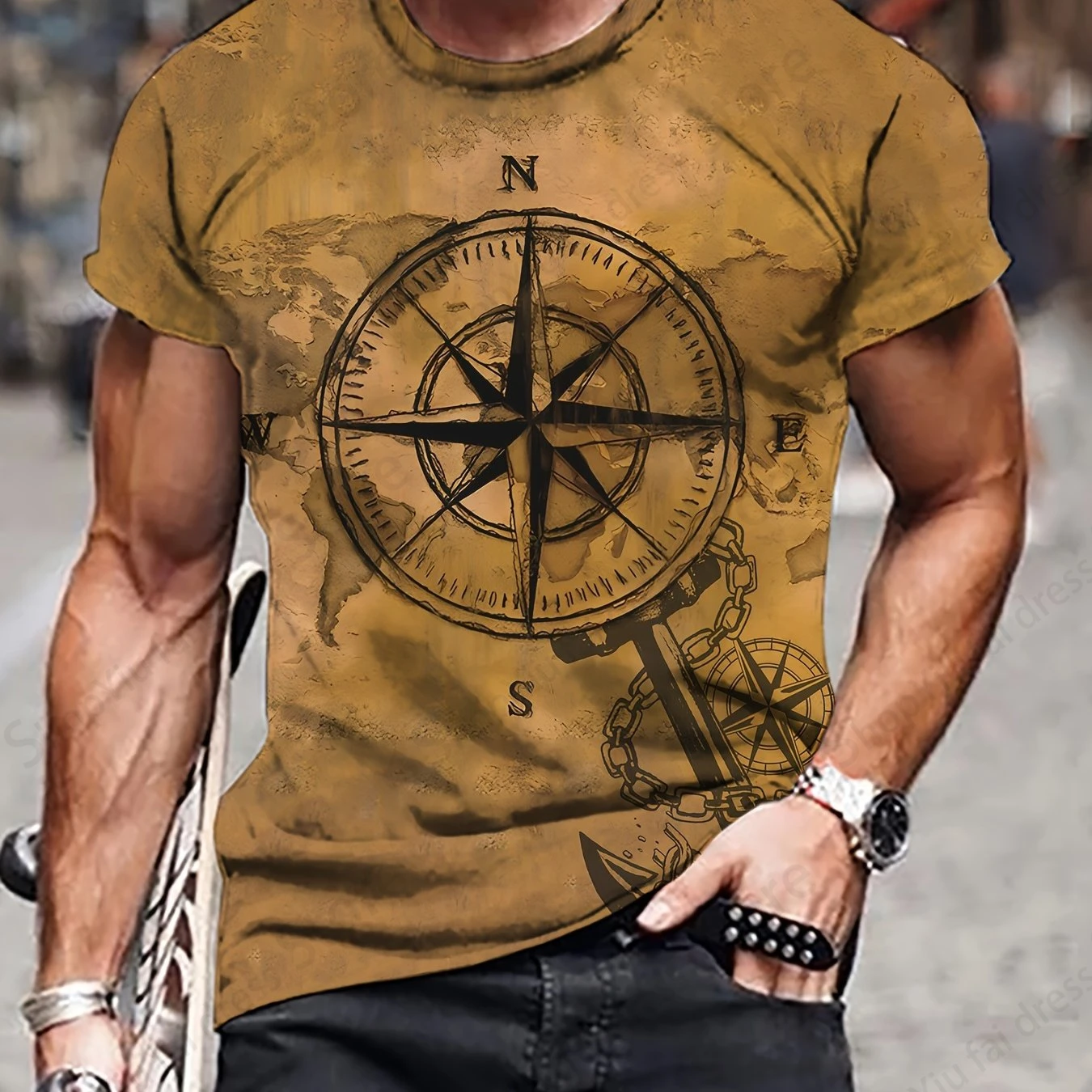 Kaus pria 3d pola kompas Vintage, kaus cetak 3d, atasan Hip Hop, baju luar ruangan pria dan wanita