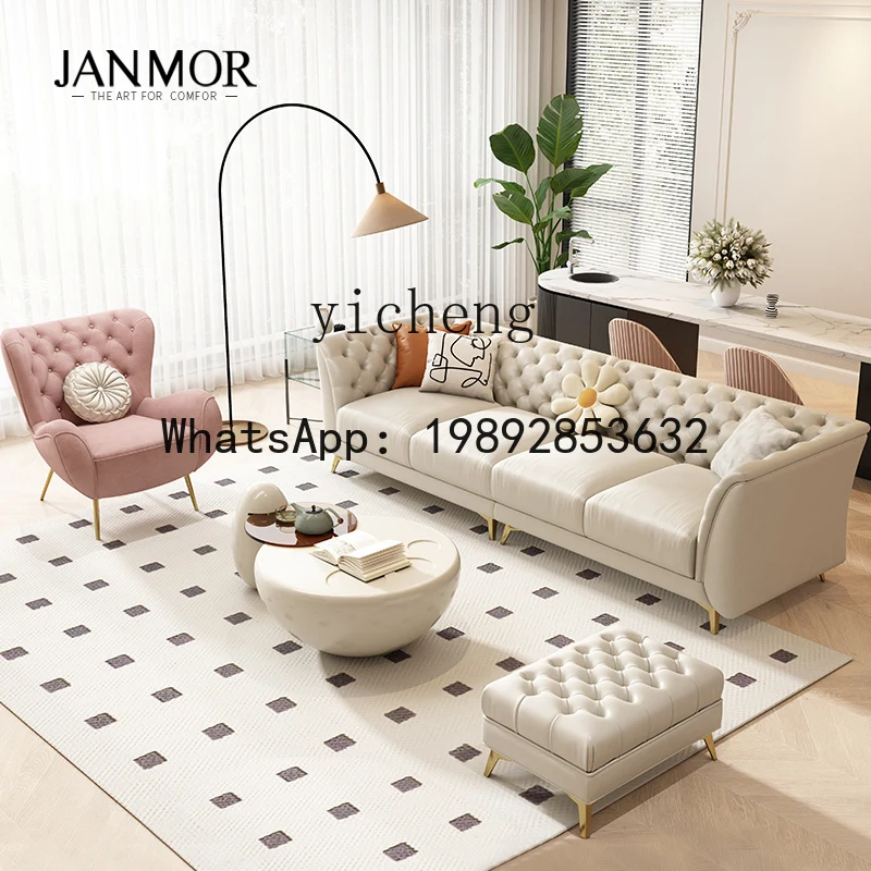 

Cream Style Leather Sofa Living Room Small Apartment Light Luxury Modern Simple Latex Leather Sofa