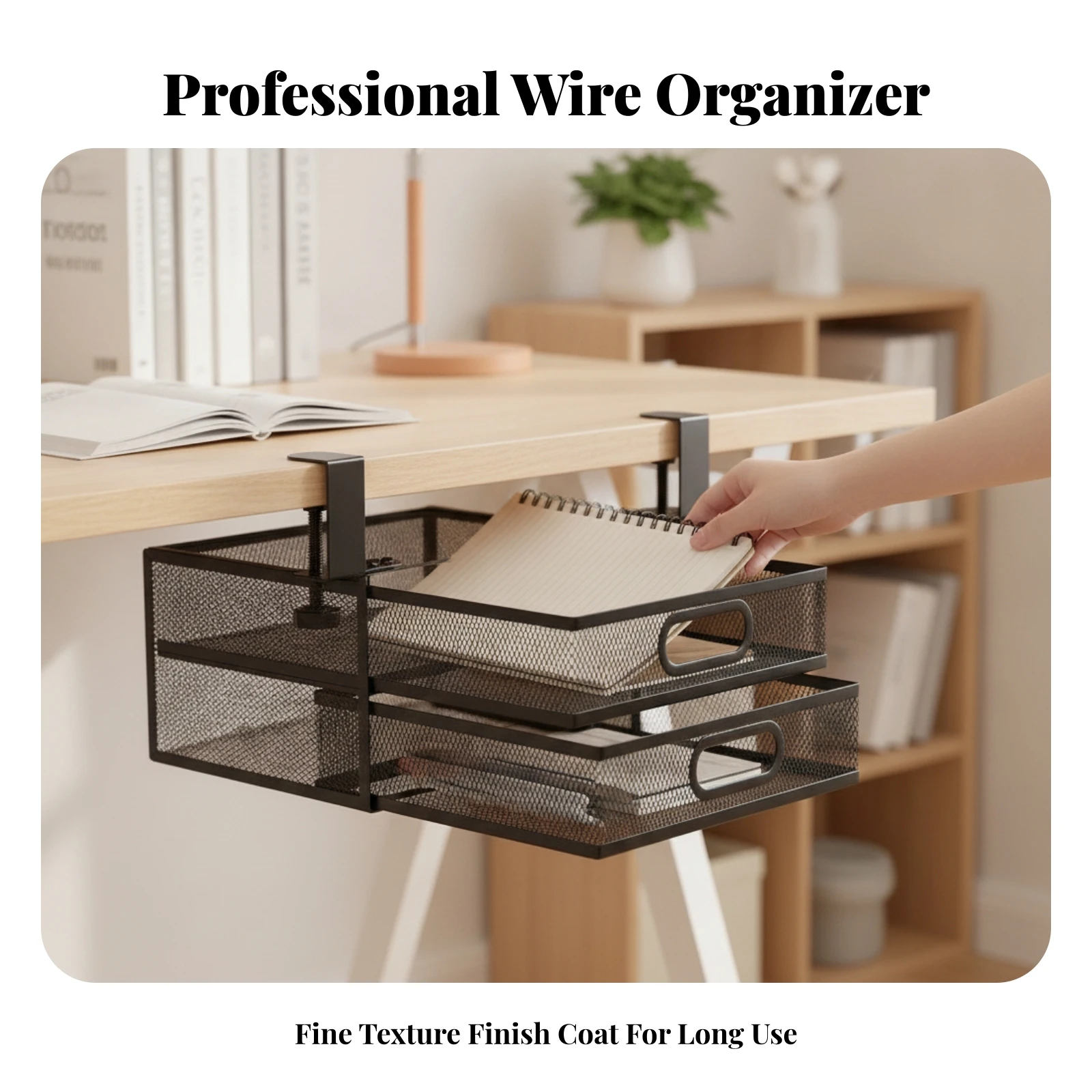 Under-Desk Drawer with Clamp Metal Under-Desk Storage Organizer Storage Drawer Double Sturdy for Telecommuters Workers