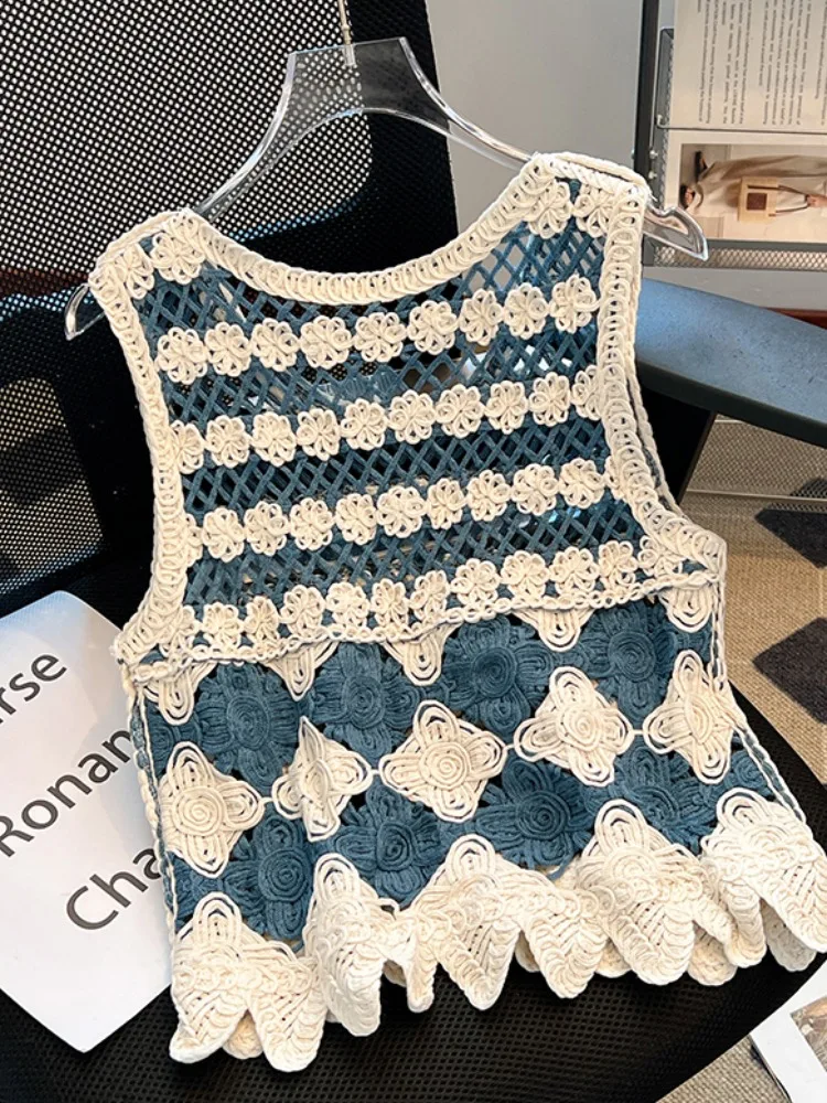 Korean Sle ort Svel Hollow out Knitted Tank Top Women's Summer Casual Faion Design Self-Kee Recommendation