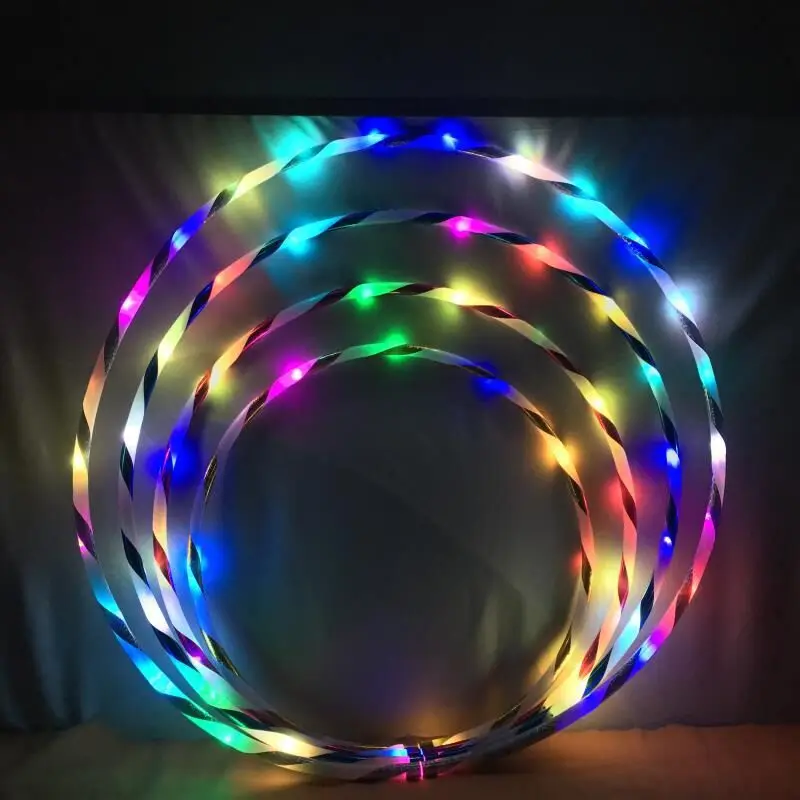 New Intelligent LED Luminous Weighted Fitness Hoop Rainbow Light Portable Home Entertainment Body Building Exercise Sports Hoop
