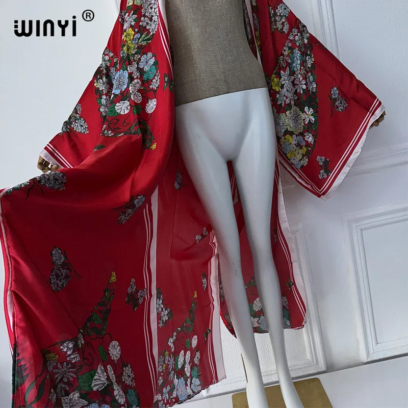 WINYI Kimono Summer boho print Cardigan Female Blouse abaya dubai luxurybeach cover up african dresses for woman party kaftan