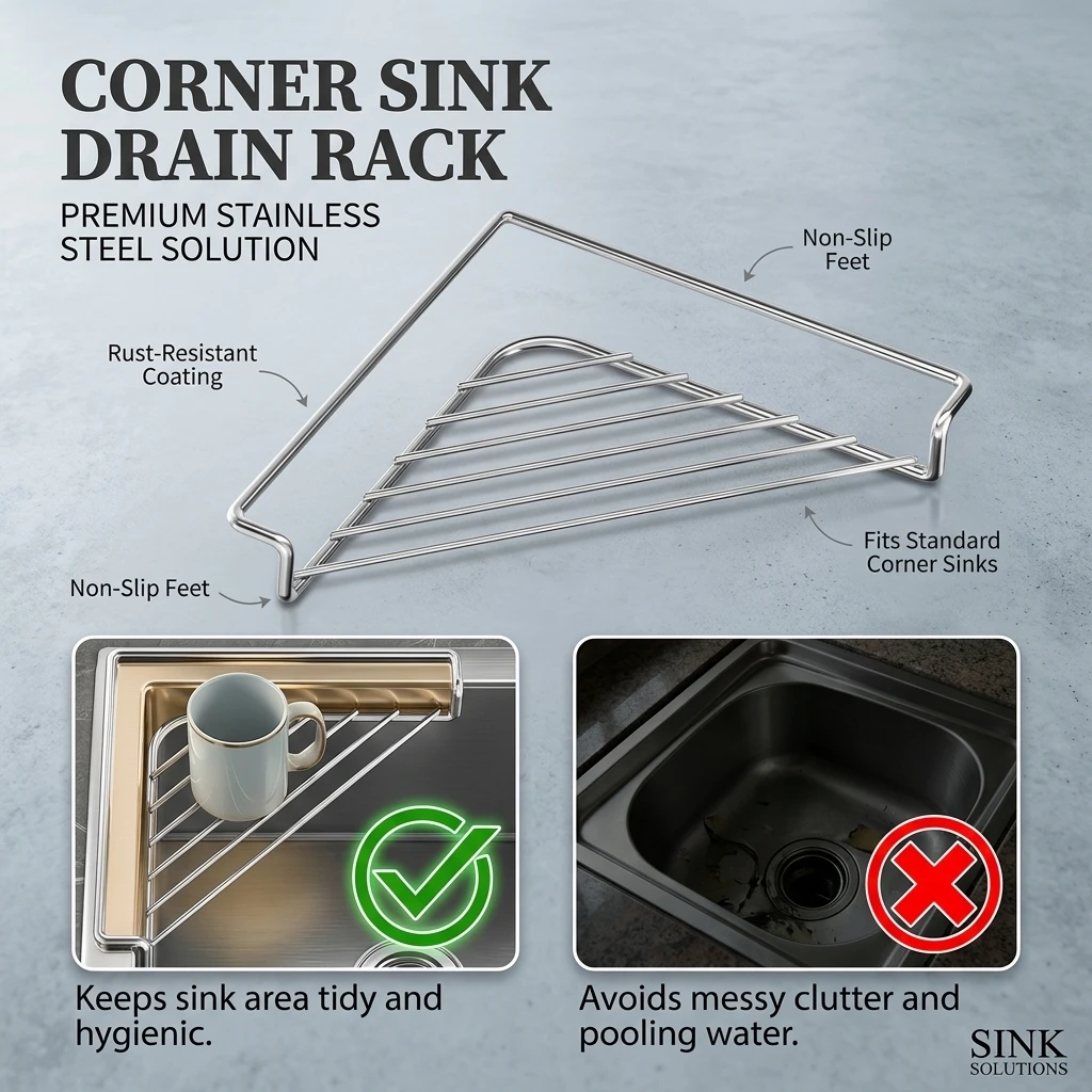 Stainless Steel Sink Drain Rack Kitchen Triangular Storage Sponge Wiping Steel Wire Ball Dispenser - Multi-Functional Kitchen Ac