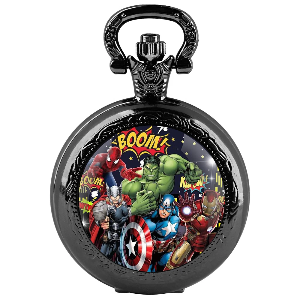 Popular Glass Dome Black Quartz Pocket Watch with Arabic Numerals Dial and Durable Chain Retro Gift for Men Women