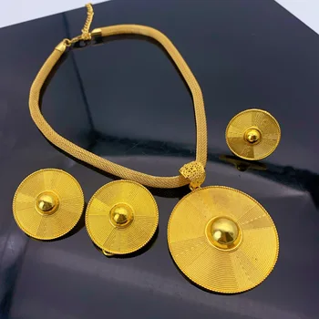 Alternative view of 24k Gold Plated Round Necklace And Earrings Sets For Women Ethiopian Indian Bridal Jewelry Set Wedding
