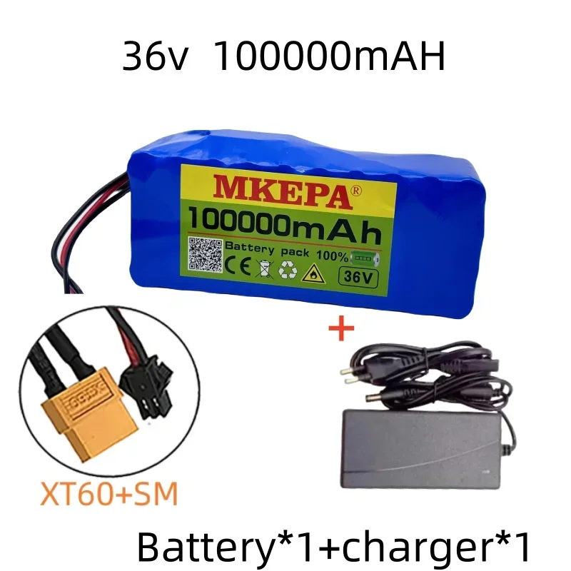 36V 10S4P 100000mAh battery pack 500W high-power battery 42V 100000mAh electric bicycle BMS 42V 2A charger with optional plug