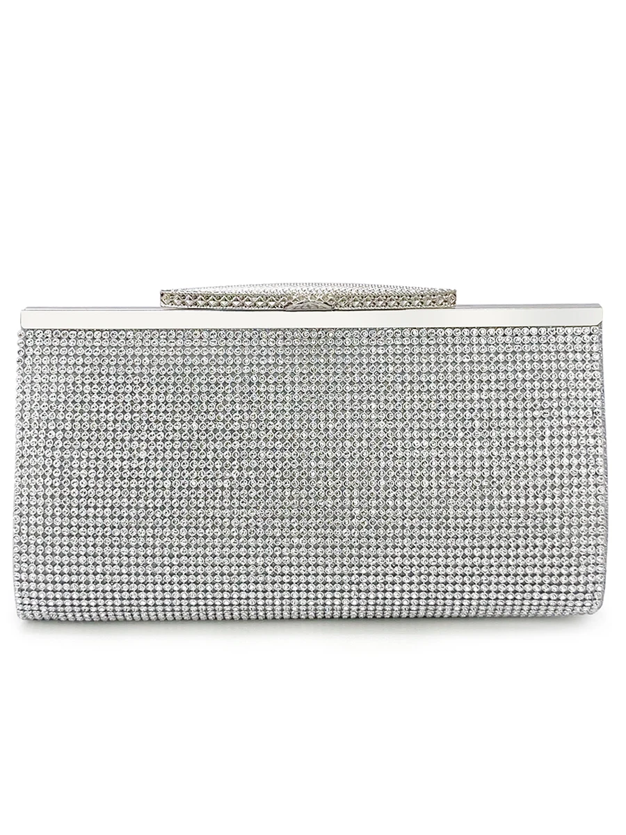 Pochette con strass glitterati per donna borsa a tracolla in cristallo per borsa da sera in argento di lusso per damigella d'onore