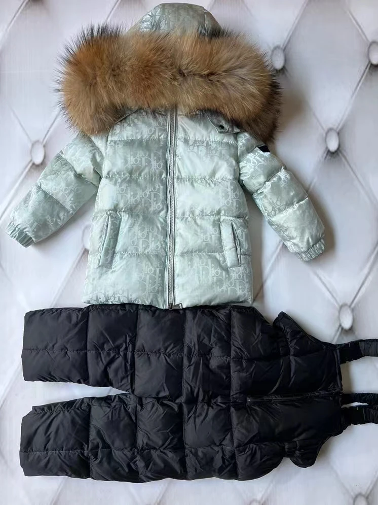 

New Brand Raccoon Fur 2022 Winter Jacket Children down jackets & pant duck down hood girl snowsuit set outerwear ski suit Parka