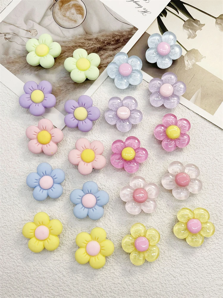 10PCS Shoe Charms ABS Decorations Accessories DIY Transparent Sunflower Clog Buckle Shoes Slides Candy Color Fit Slipper Sandals