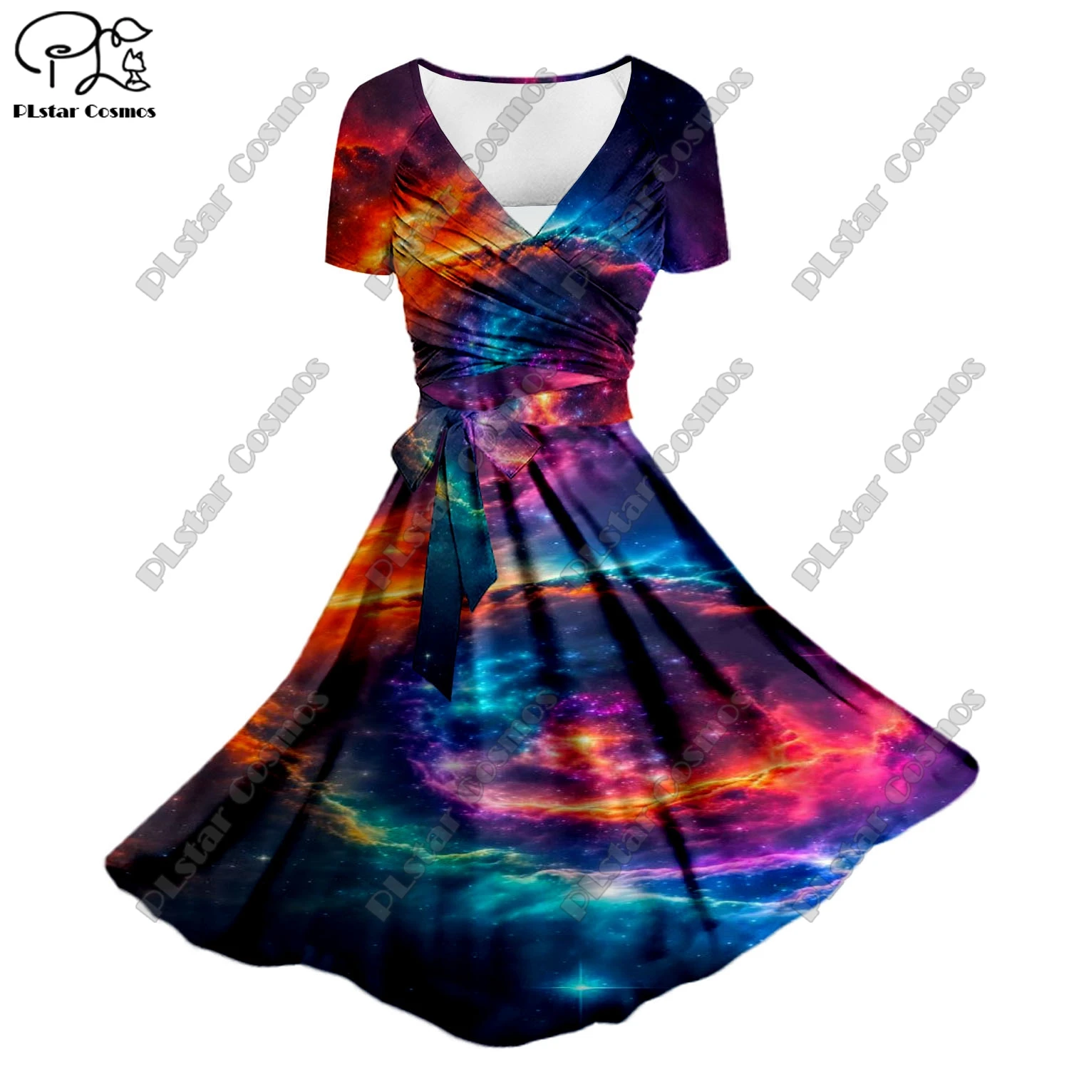 3D printing gradient starry sky pattern ladies floral A-line suspender skirt bow twill top two-piece summer