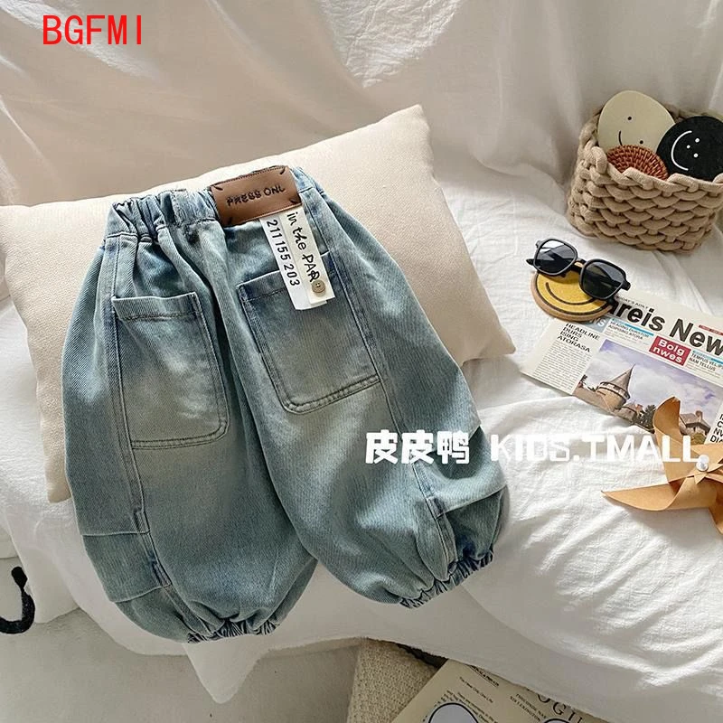 Korean Children's Spring and Autumn Retro Casual Washed Jeans Vintage Denim boy Pants Wide Leg Jeans Lantern Pants Loose Trouser