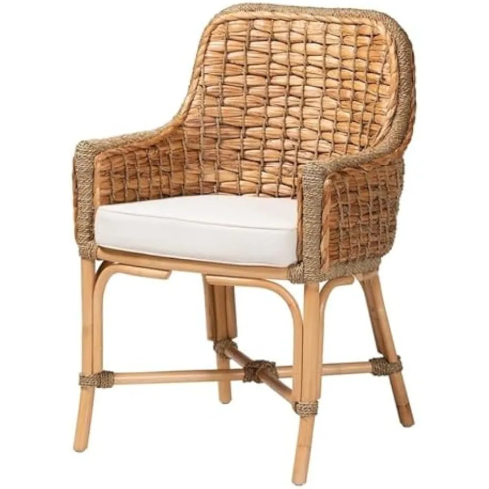 

Kyle Natural Brown Woven Rattan Dining Arm Chair with Cushion