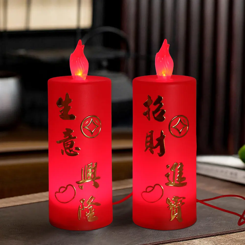 1Pair LED Electric Light Chinese Traditional Flameless Sacred Buddhist Hall Decoration Chinese Style Spiritual