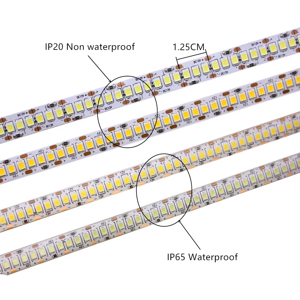 5M 12V IP65 Waterproof  IP20 2835 non waterproof Flexible light LED Strip tape  240led/m  showcase led more bright  warm white