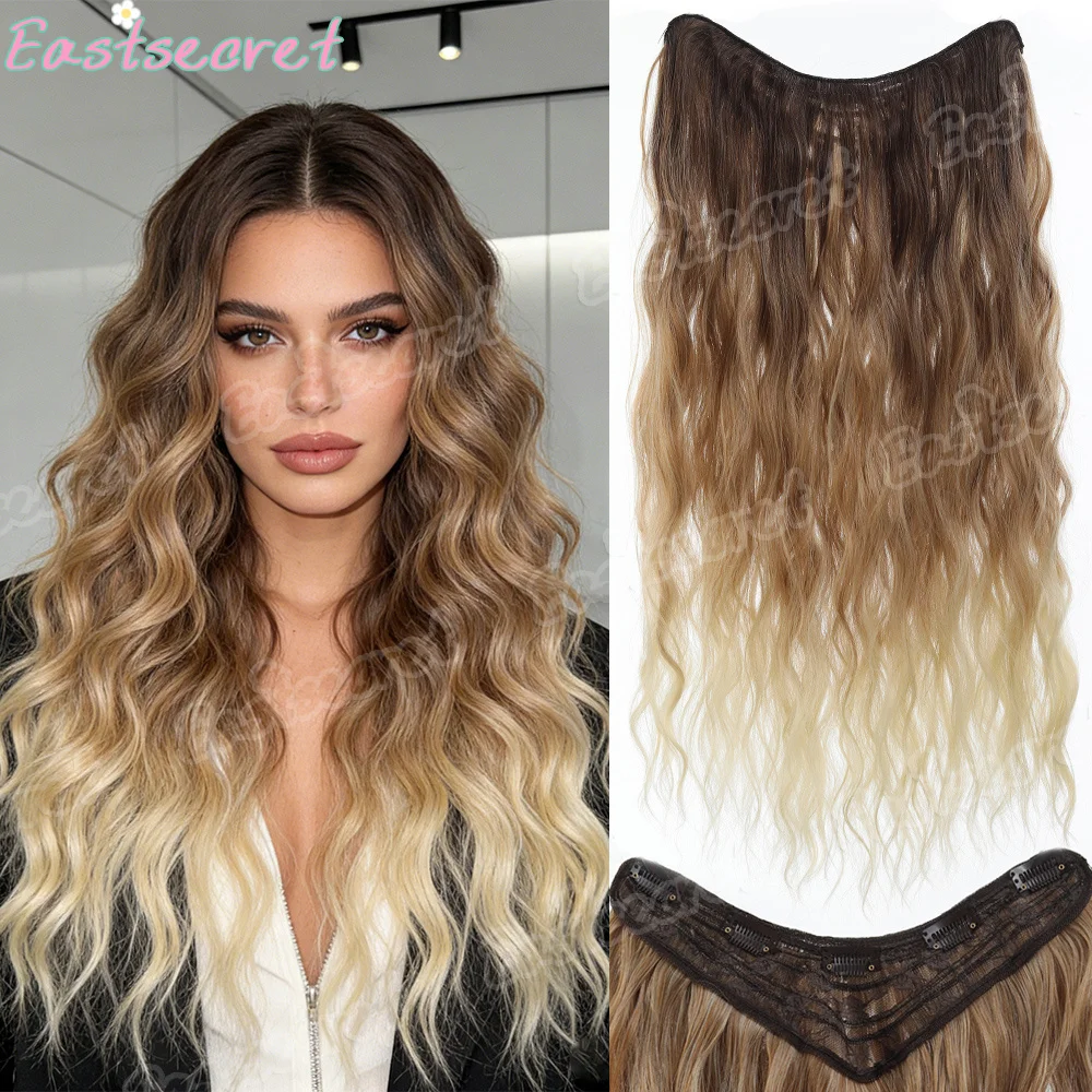 EAST Synthetic Long Clip In One Piece Hair Extension 5 Clips V-Shaped Clip In Hair Extensions Heat Resistant Fake Hair