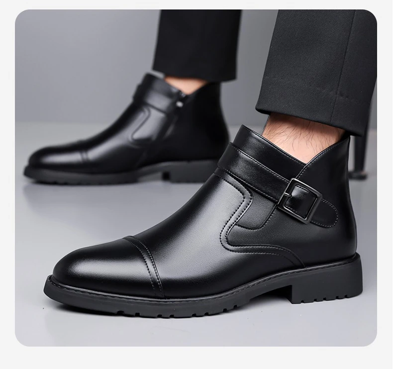 Luxuriöse Business-Herren-Lederstiefel Modische Schnallen-Lederstiefel Elegante Herbst-Neuheit Vielseitige Knöchelstiefel – Detail 6