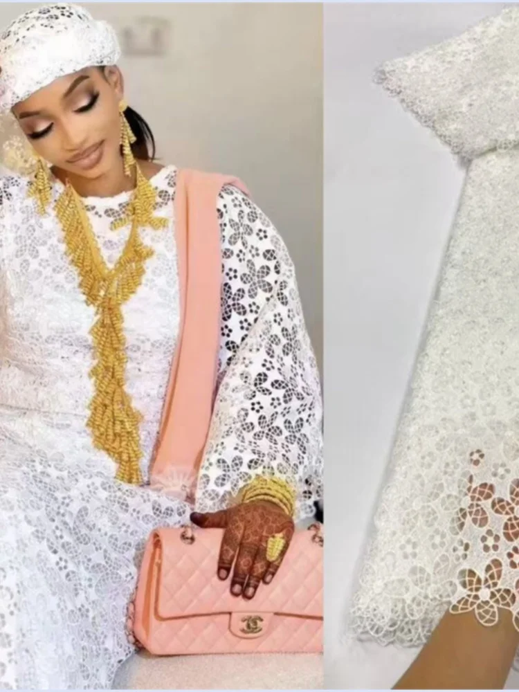 

Tolex Luxury White Guipure Lace Fabric 5Yard High Quality 2025 Sewing Material for Evening Dresses And Fabulous Tailoring Hm16-1