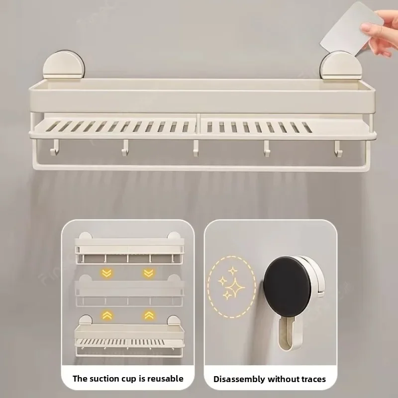 No-Drill Wall Mounted Bathroom Shelf, Detachable Suction Cup Shower Caddy, Adhesive Hanging Drain Rack for Toiletries 4