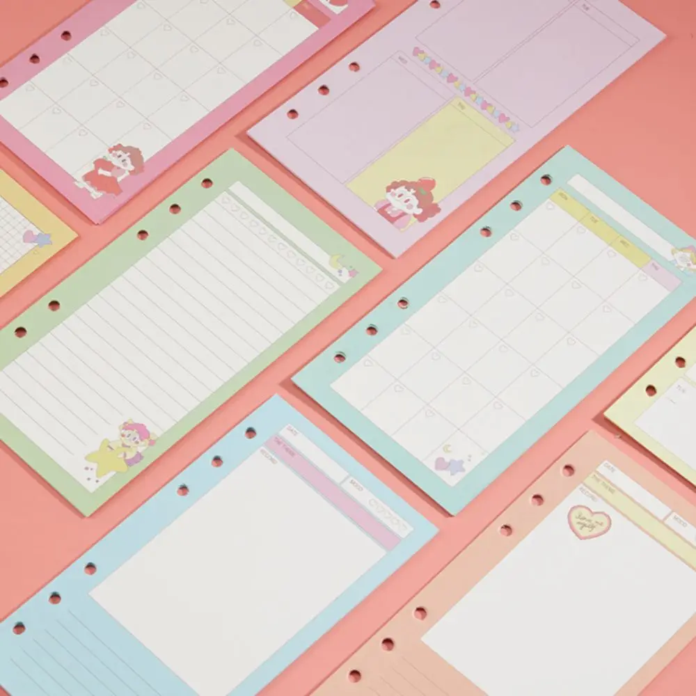 Ricarica di carta a fogli mobili Kawaii A6 80 fogli Raccoglitore a 6 fori Pagina interna Ricarica per notebook settimanale mensile Materiale scolastico