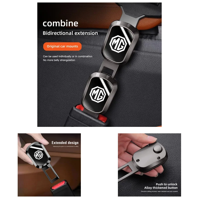 Zinc Alloy Car Seat Belt Extender Clip Heavy Duty Safety Harness Extension Plug Fits MG ZS MG5 MG7 MG6 Cyberster MG4 EV HS