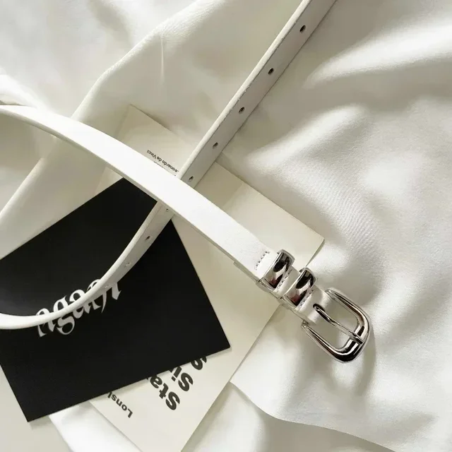 Minimalist Style Belts for Woman Simple Solid Color Versatile Belts Silver Color Plating Metal Buckle Fashionable Belts