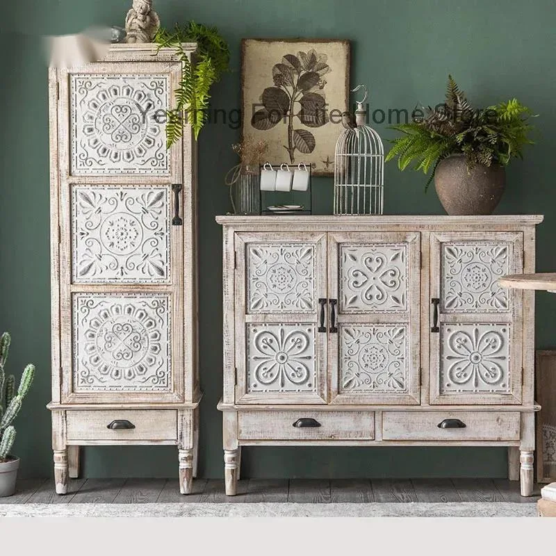 

Solid Wood Living Room Cabinet Sideboards American Retro Foyer Cabinet Old Carved Antique Storage Cabinets Living Room Furniture